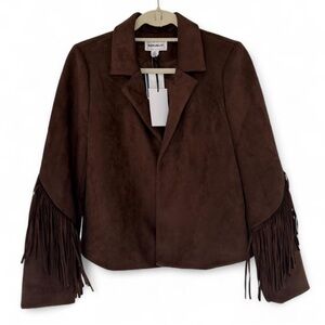 NWT Brown Fringe Faux Suede Jacket Size S